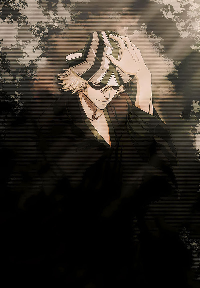 Kisuke Urahara Bleach anime metal poster on stainless steel by Chromaplate