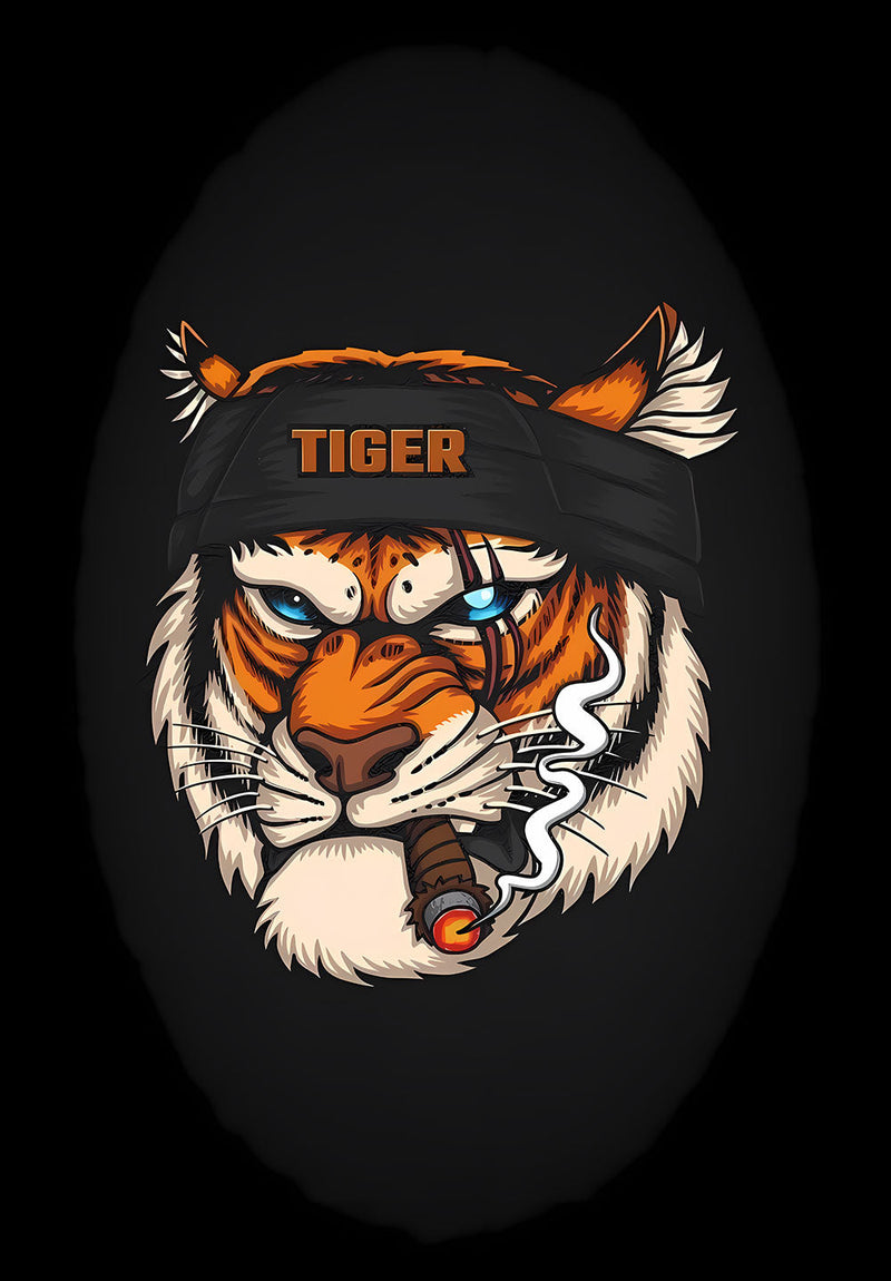 Tiger Mascot nature metal poster on stainless steel by Chromaplate