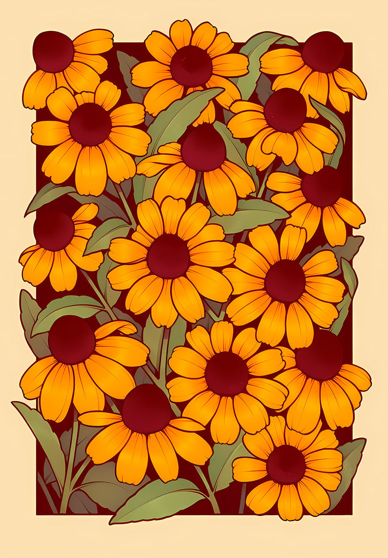 Sunflowers Botanical Wall Art nature metal poster on stainless steel by Chromaplate