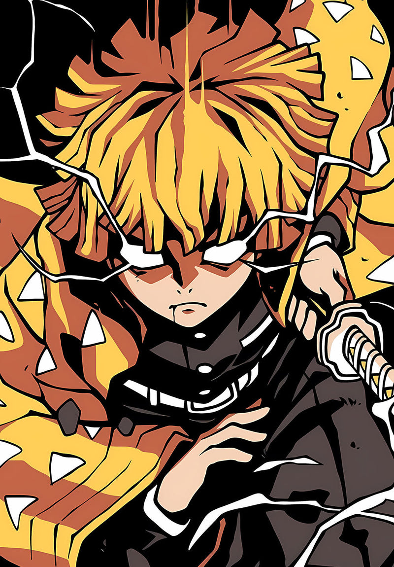 Zenitsu Demon Slayer anime metal poster design 02 on stainless steel by Chromaplate