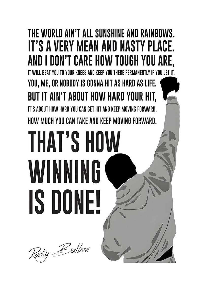 Thats How Winning Is Done Rocky Balboa motivational metal poster on stainless steel by Chromaplate