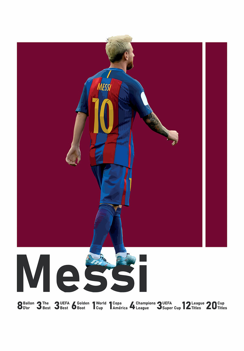 Messi Football Wall Art sports metal poster design 10 on stainless steel by Chromaplate