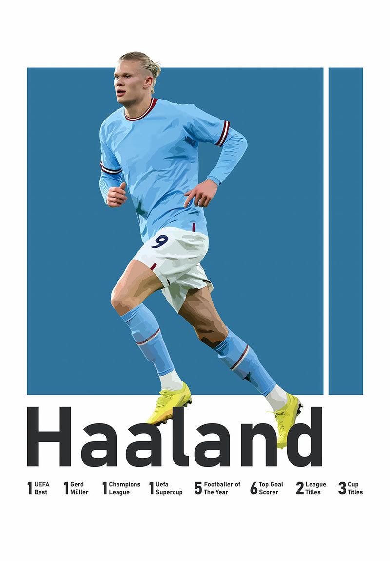 Haaland Football Wall Art sports metal poster on stainless steel by Chromaplate