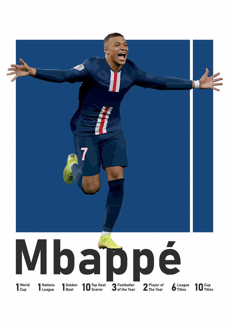Mbappe Football Wall Art sports metal poster on stainless steel by Chromaplate