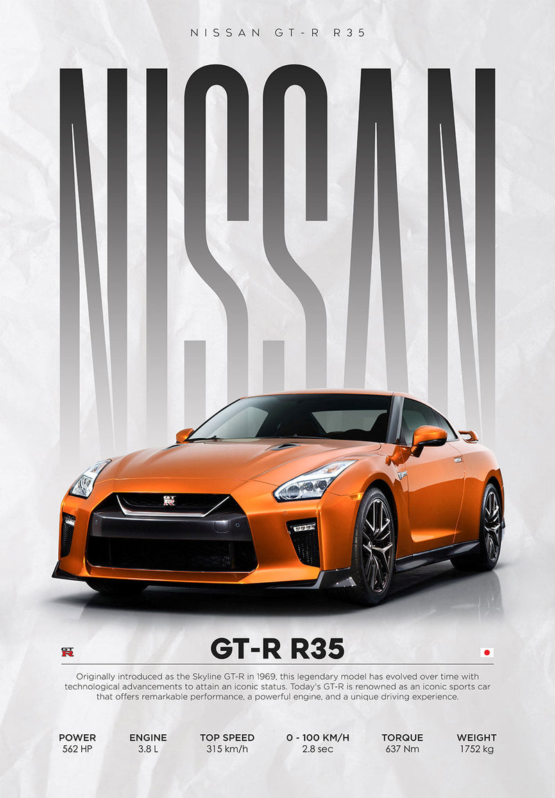 Nissan GTR R35 car metal poster on stainless steel by Chromaplate