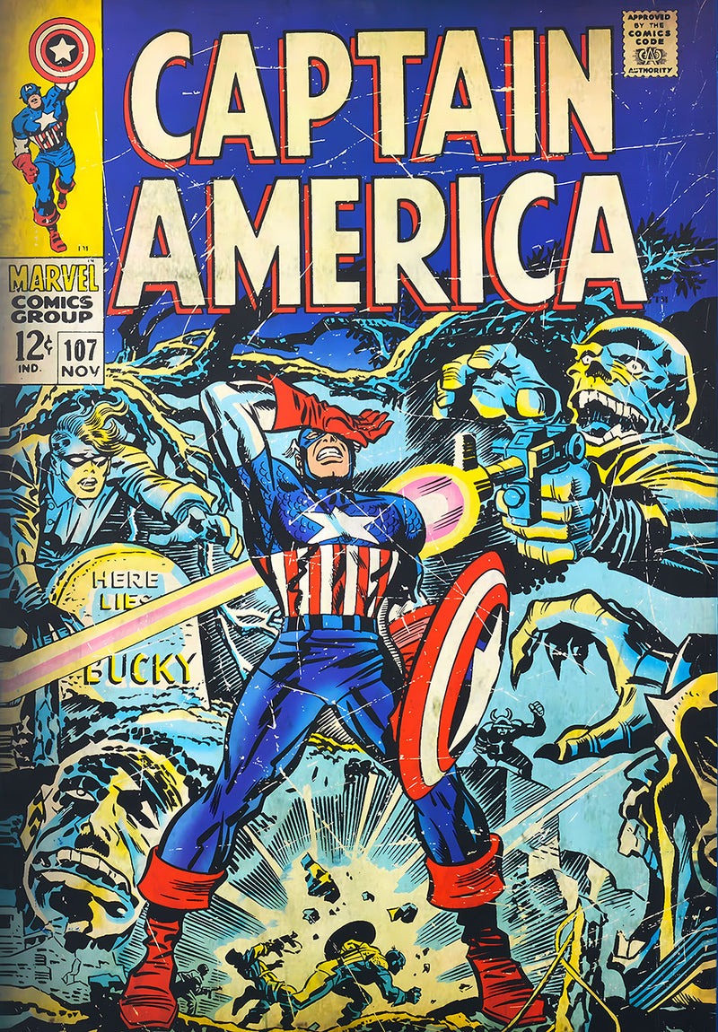 Captain America comic metal poster design 01 on stainless steel by Chromaplate