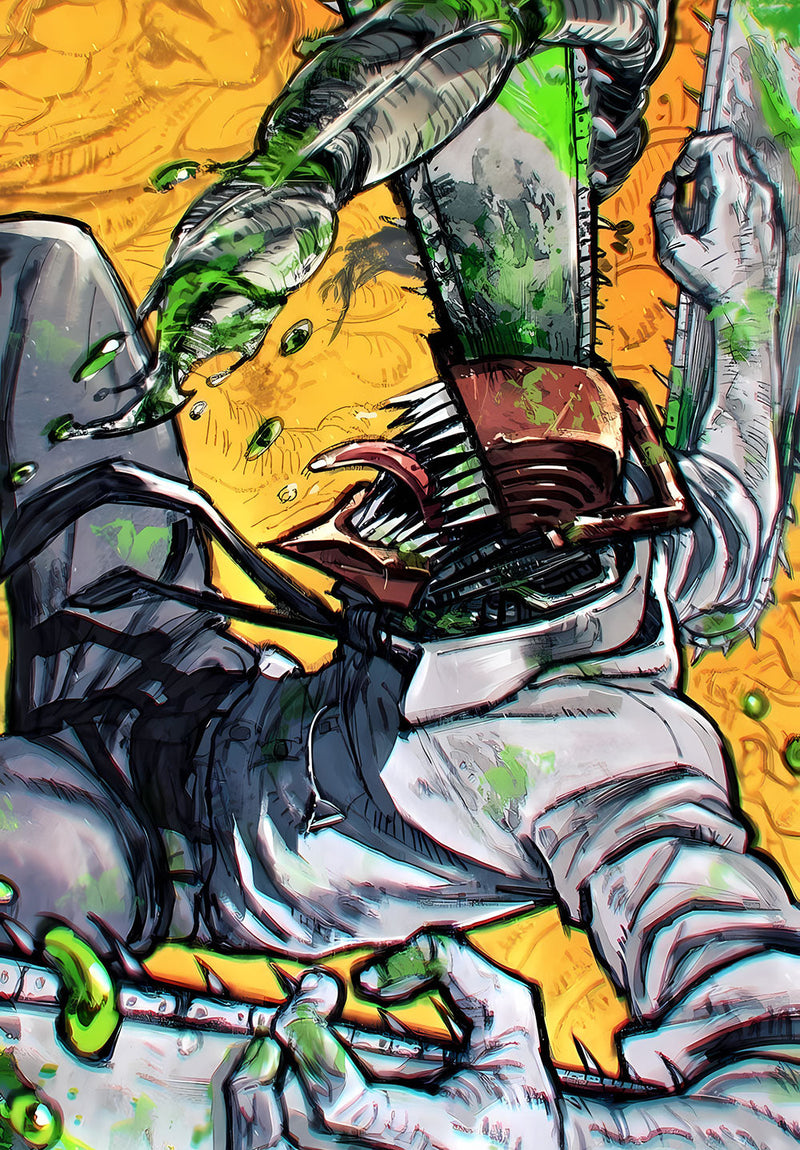 Chainsaw Man anime metal poster design 02 on stainless steel by Chromaplate