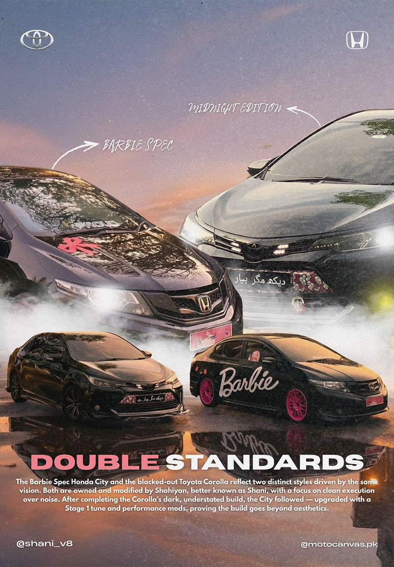 City & Corolla car metal poster on stainless steel by Chromaplate