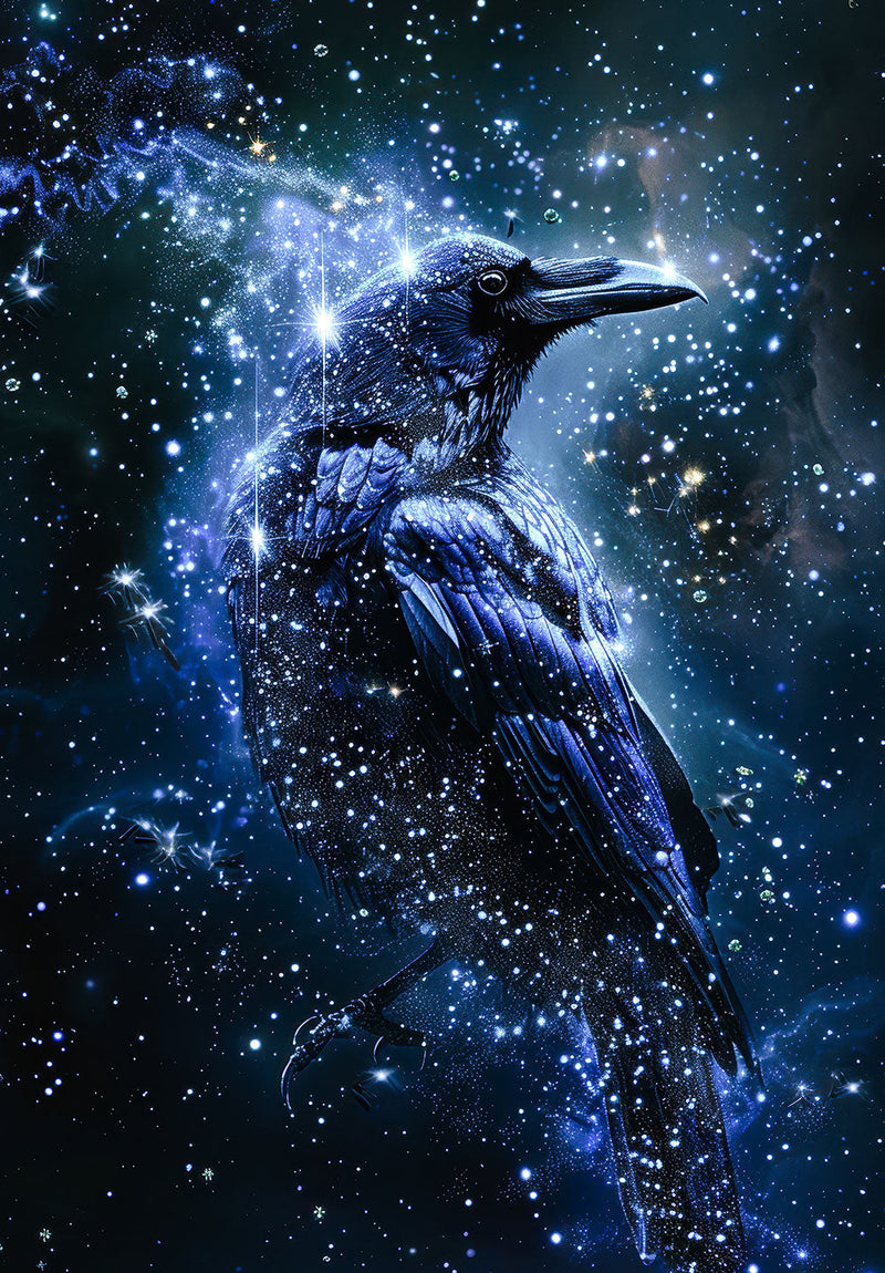 Cosmic Abyss Crow space metal poster on stainless steel by Chromaplate