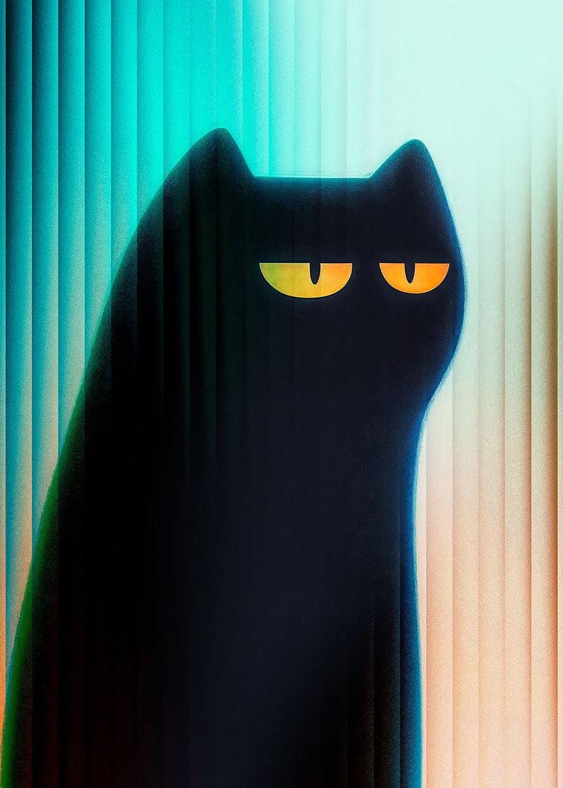 Cat Shadow space metal poster on stainless steel by Chromaplate