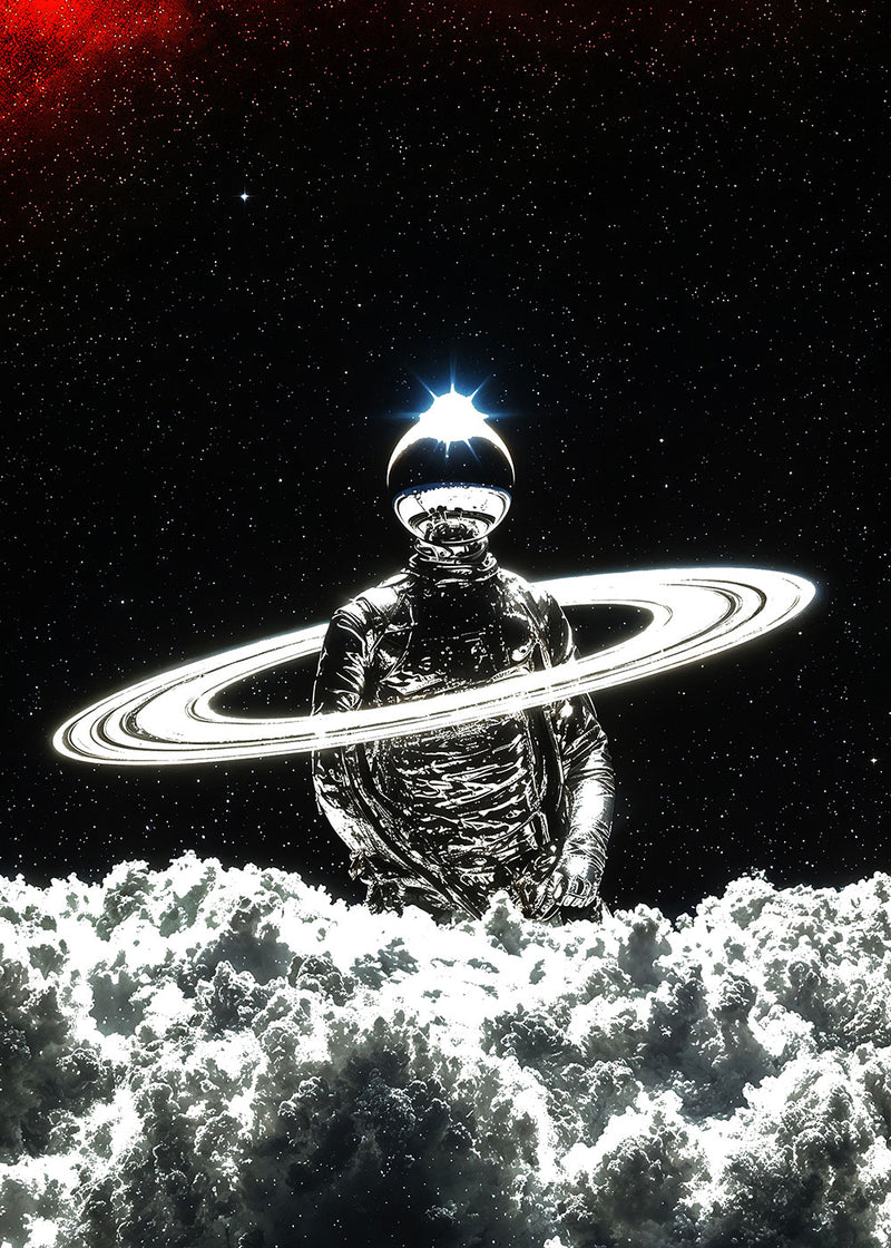 Ringed Ascent space metal poster on stainless steel by Chromaplate
