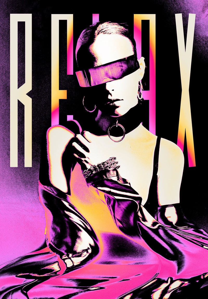 Neon Rebel Relax wall metal poster on stainless steel by Chromaplate