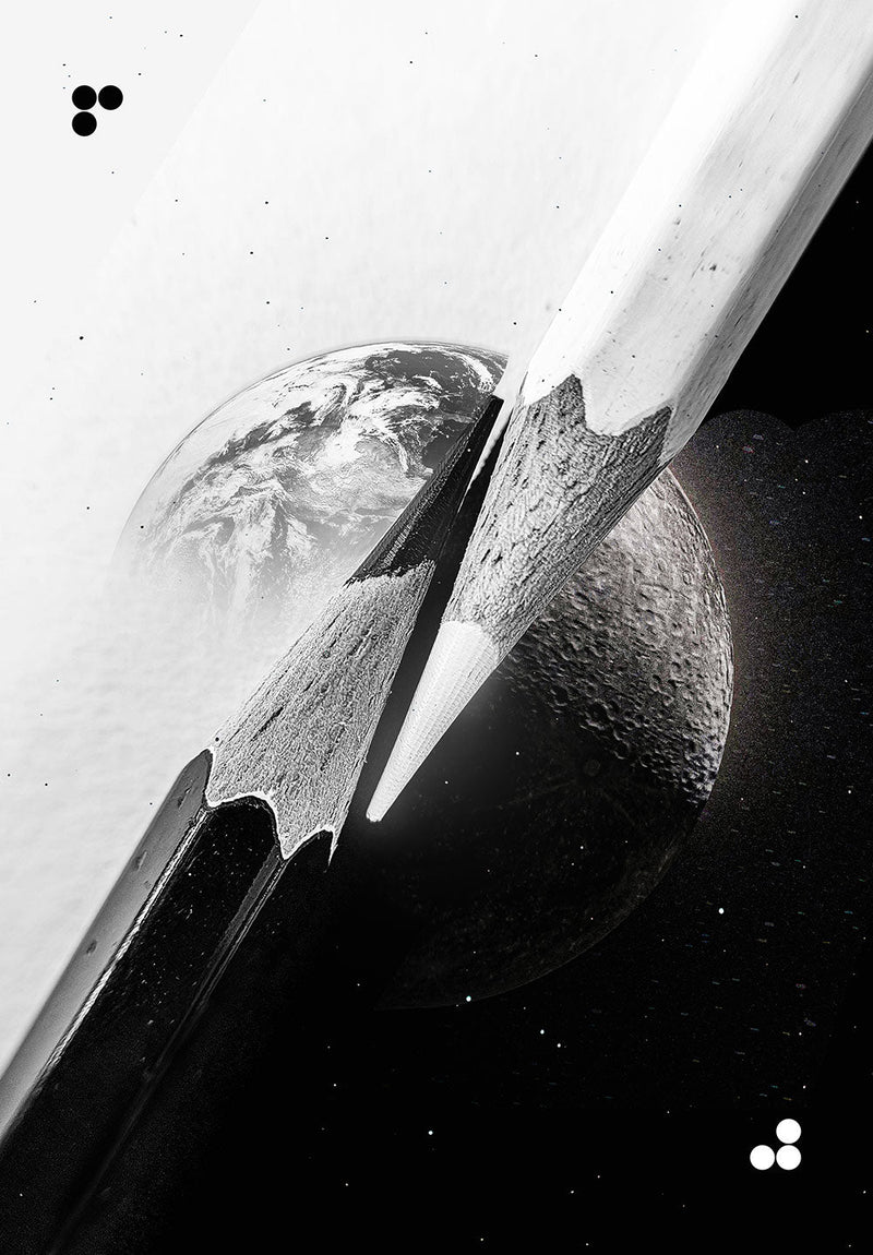 Monochrome Pencils space metal poster on stainless steel by Chromaplate