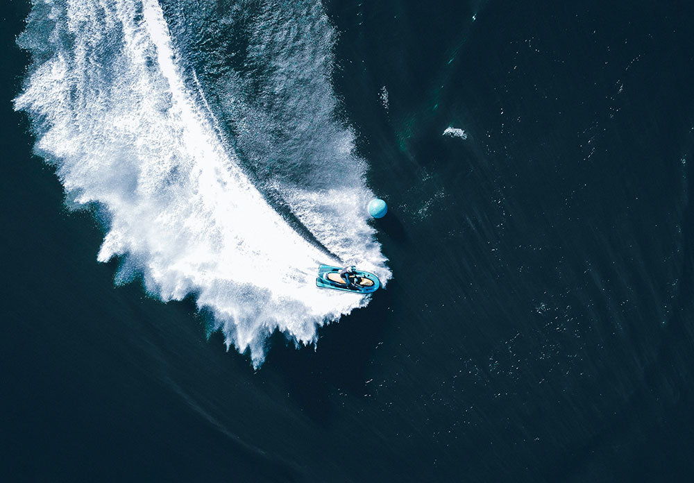 Jet Ski Carving Aerial Shot