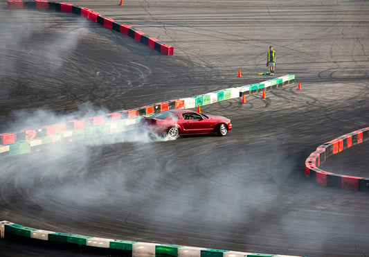 Red Drift Car Track Corner car metal poster on stainless steel by Chromaplate