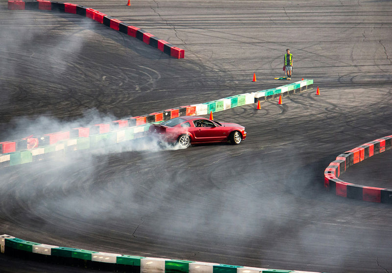 Red Drift Car Track Corner car metal poster on stainless steel by Chromaplate