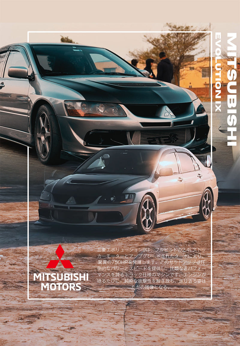Mitsubishi Evolution IX car metal poster on stainless steel by Chromaplate