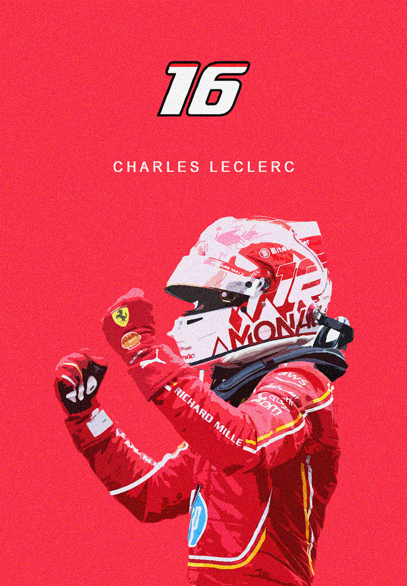 Charles Leclerc F1 car metal poster on stainless steel by Chromaplate