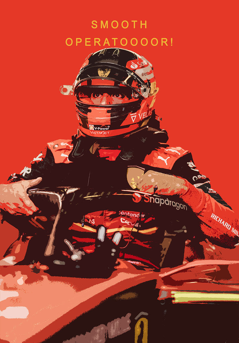 Carlos Sainz Smooth Operator F1 car metal poster on stainless steel by Chromaplate