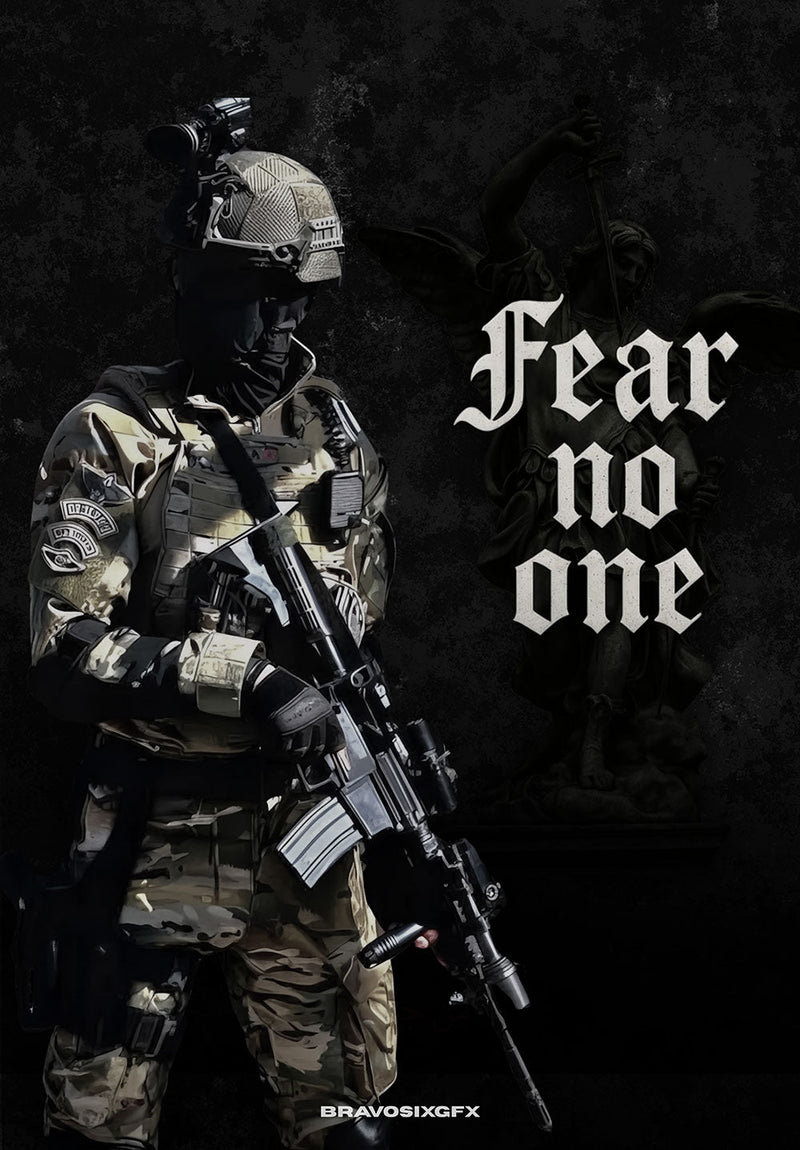 Fear No One Warrior motivational metal poster on stainless steel by Chromaplate