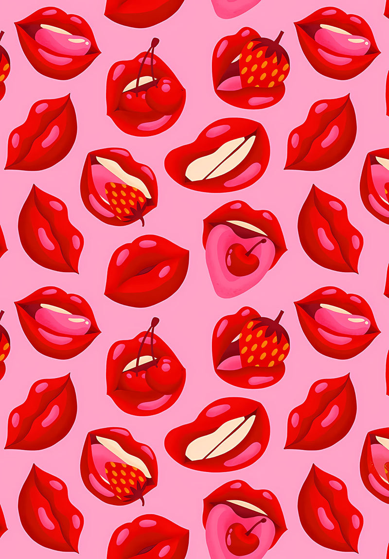 Strawberry Lips wall metal poster on stainless steel by Chromaplate