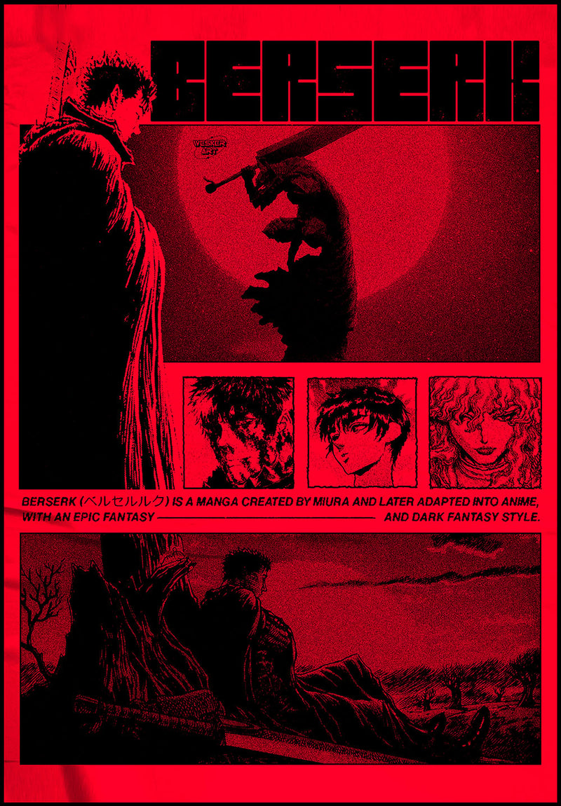 Beserk Anime Red anime metal poster on stainless steel by Chromaplate