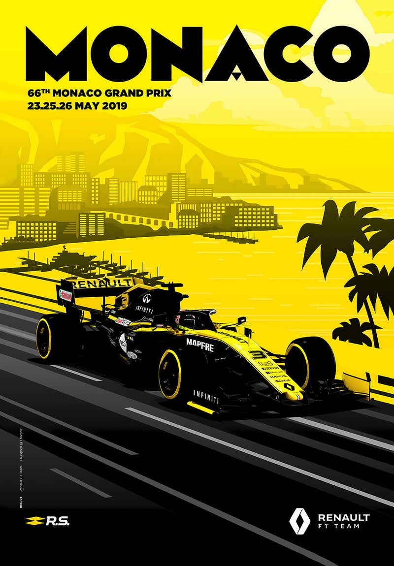 Monaco Formula 1 car metal poster on stainless steel by Chromaplate