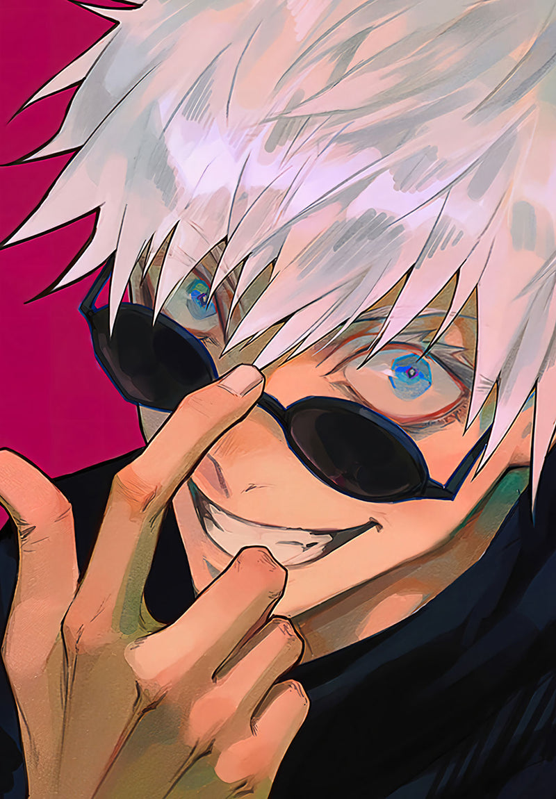 Gojo Jujutsu Kaisen anime metal poster on stainless steel by Chromaplate