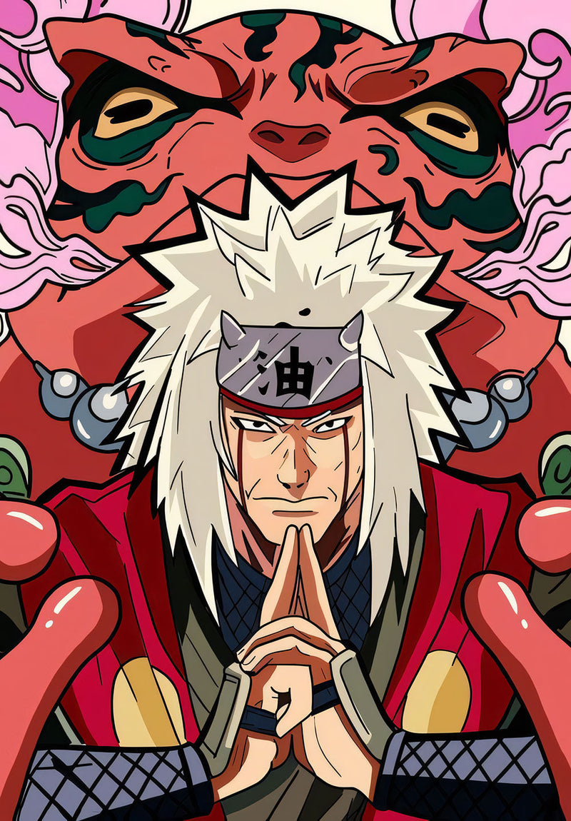Jiraya Naruto anime metal poster on stainless steel by Chromaplate
