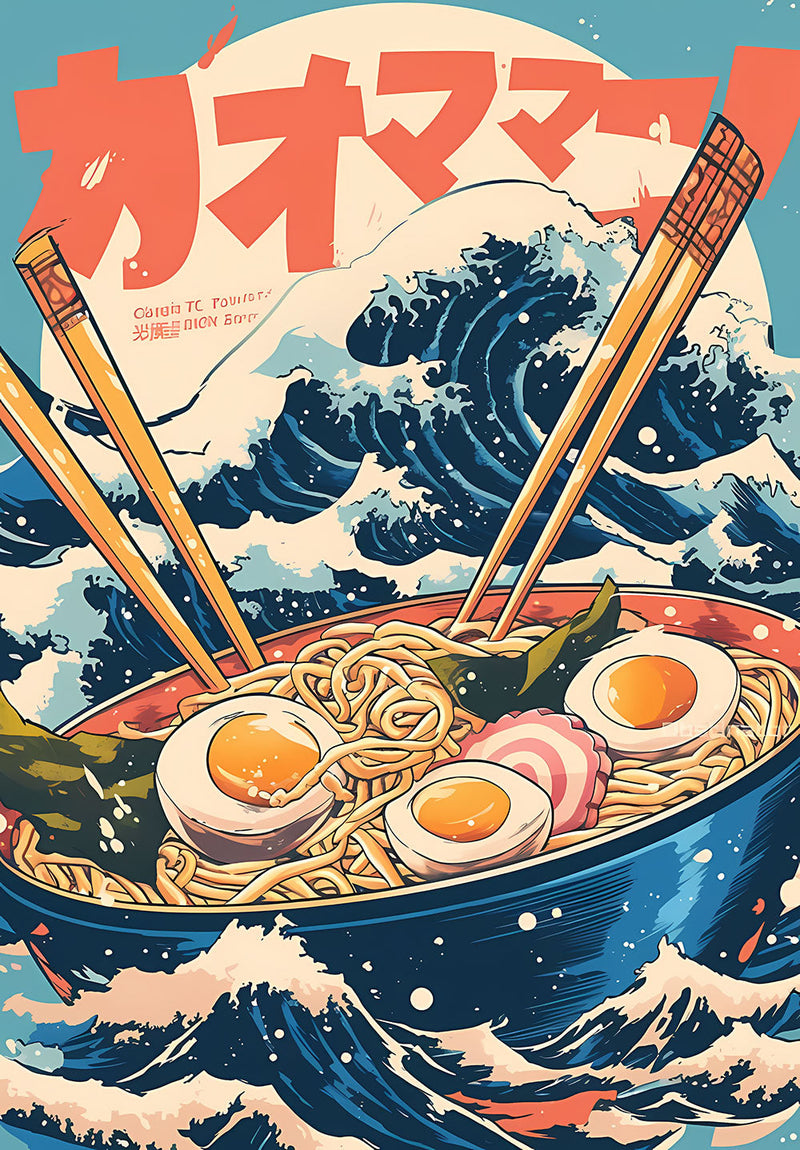 Kawaii Ramen wall metal poster on stainless steel by Chromaplate