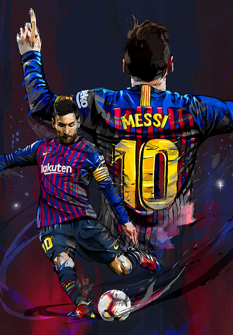 Messi Football Wall Art sports metal poster design 03 on stainless steel by Chromaplate