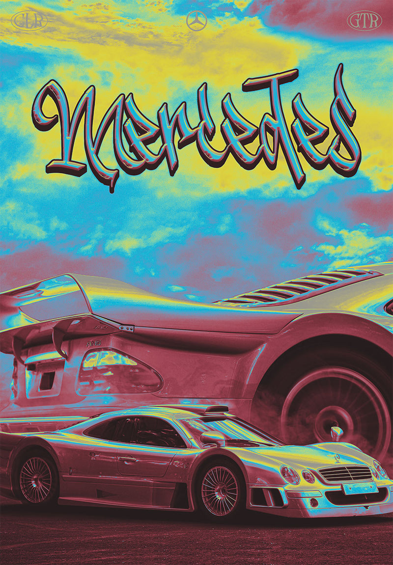 Mercedes-Benz CLK GTR Red car metal poster on stainless steel by Chromaplate