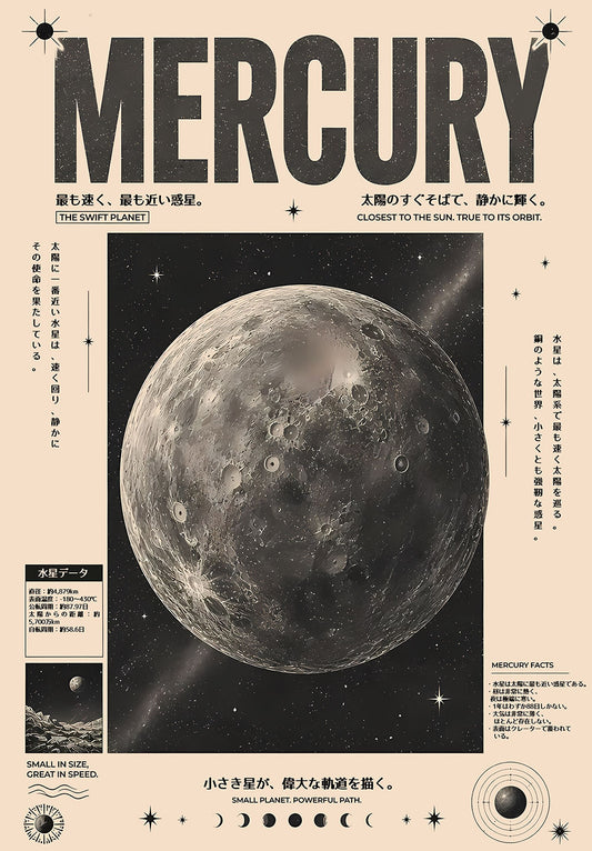 Mercury Japanese Astronomy Chart space metal poster on stainless steel by Chromaplate