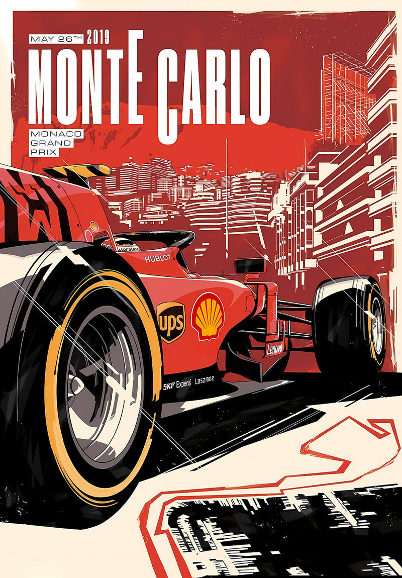 Monte Carlo Formula 1 car metal poster on stainless steel by Chromaplate