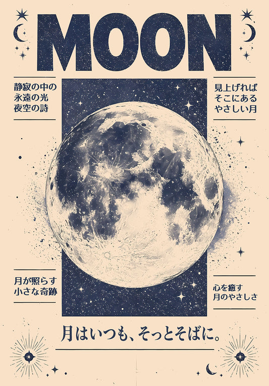 Moon Japanese Astronomy Chart space metal poster on stainless steel by Chromaplate