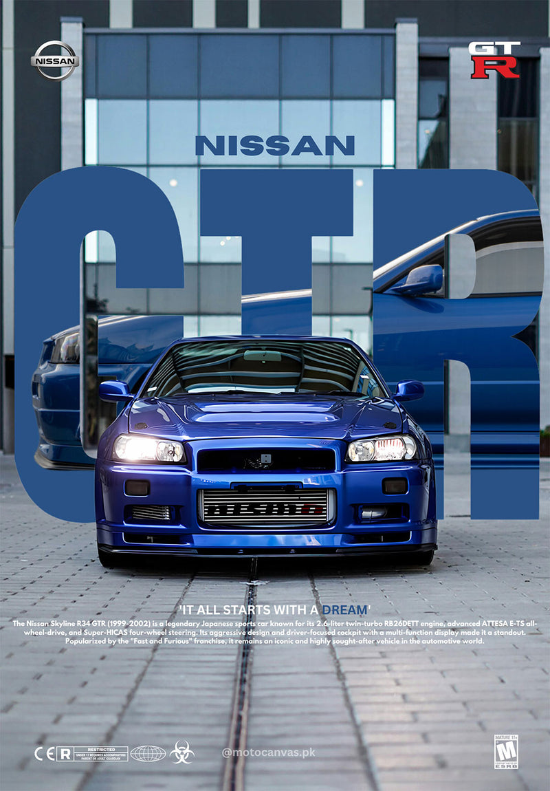 Nissan GTR car metal poster design 01 on stainless steel by Chromaplate