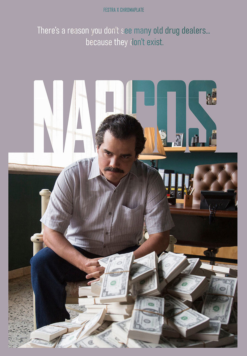 Narcos Movie Wall Art movie metal poster design 01 on stainless steel by Chromaplate