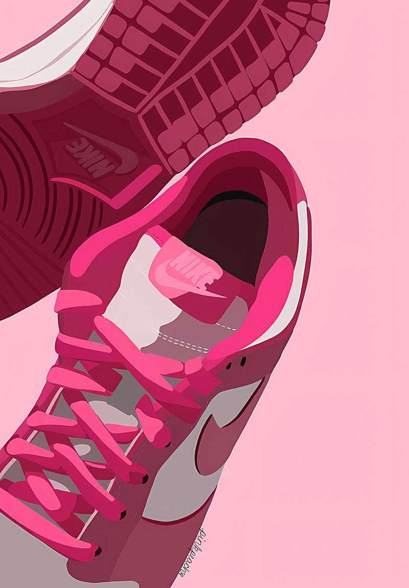 Nike Pink Peach Shoes wall metal poster on stainless steel by Chromaplate