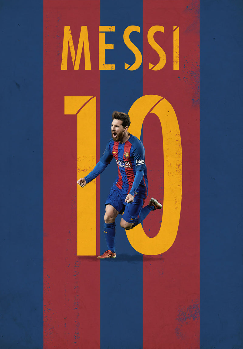 Messi Football Wall Art sports metal poster design 09 on stainless steel by Chromaplate