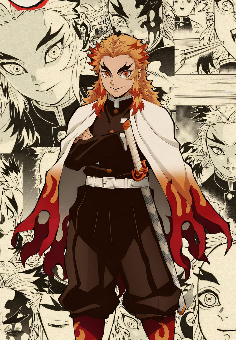 Rengoku Demon Slayer anime metal poster design 02 on stainless steel by Chromaplate