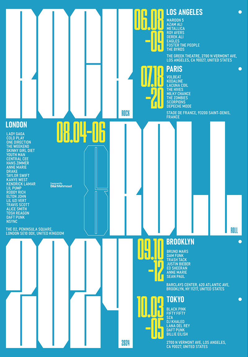 Rock-N-Roll Blue typography metal poster on stainless steel by Chromaplate