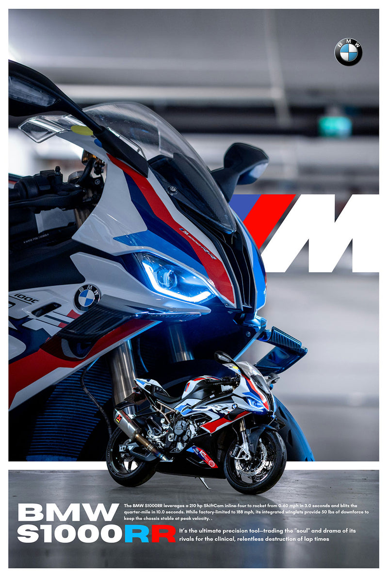 BMW S1000RR Close Up car metal poster on stainless steel by Chromaplate