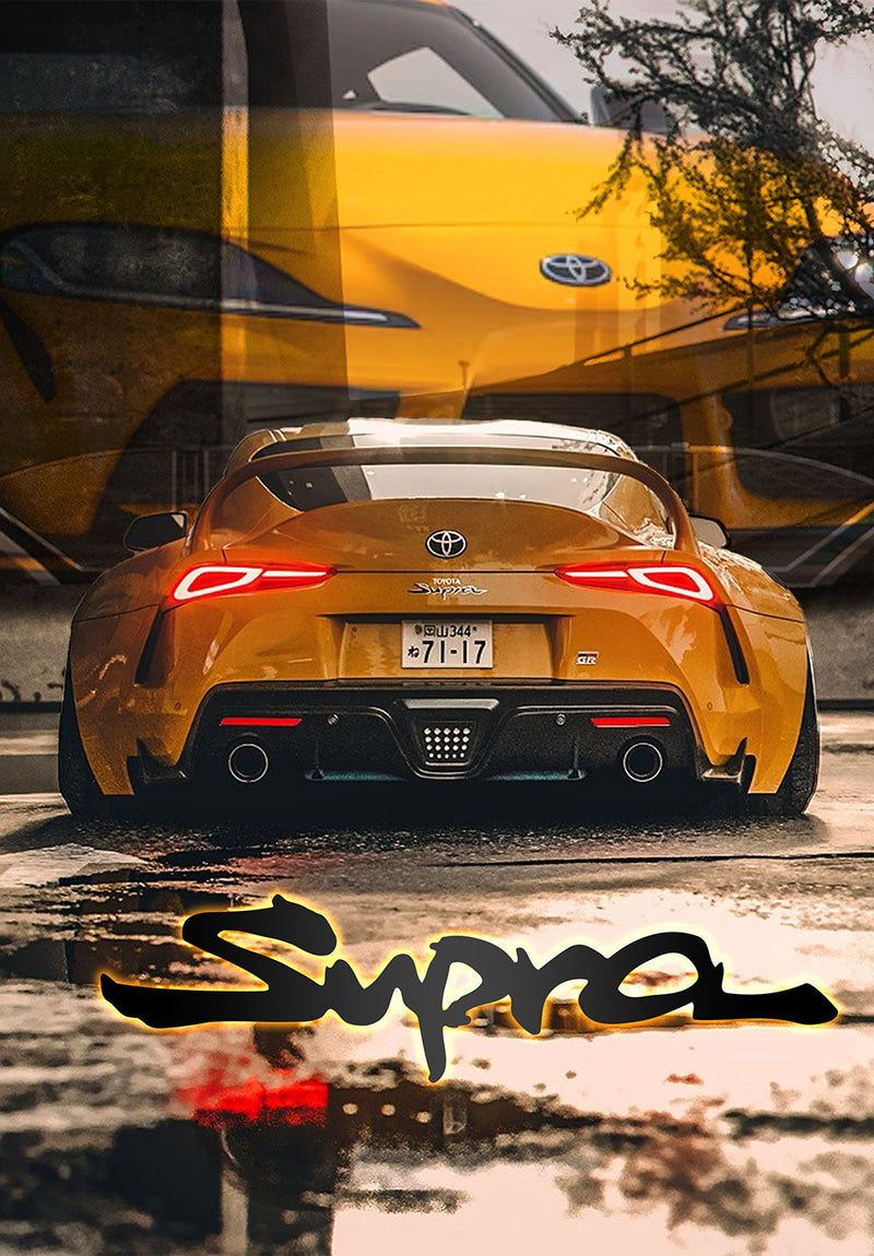 Supra MK5 car metal poster on stainless steel by Chromaplate