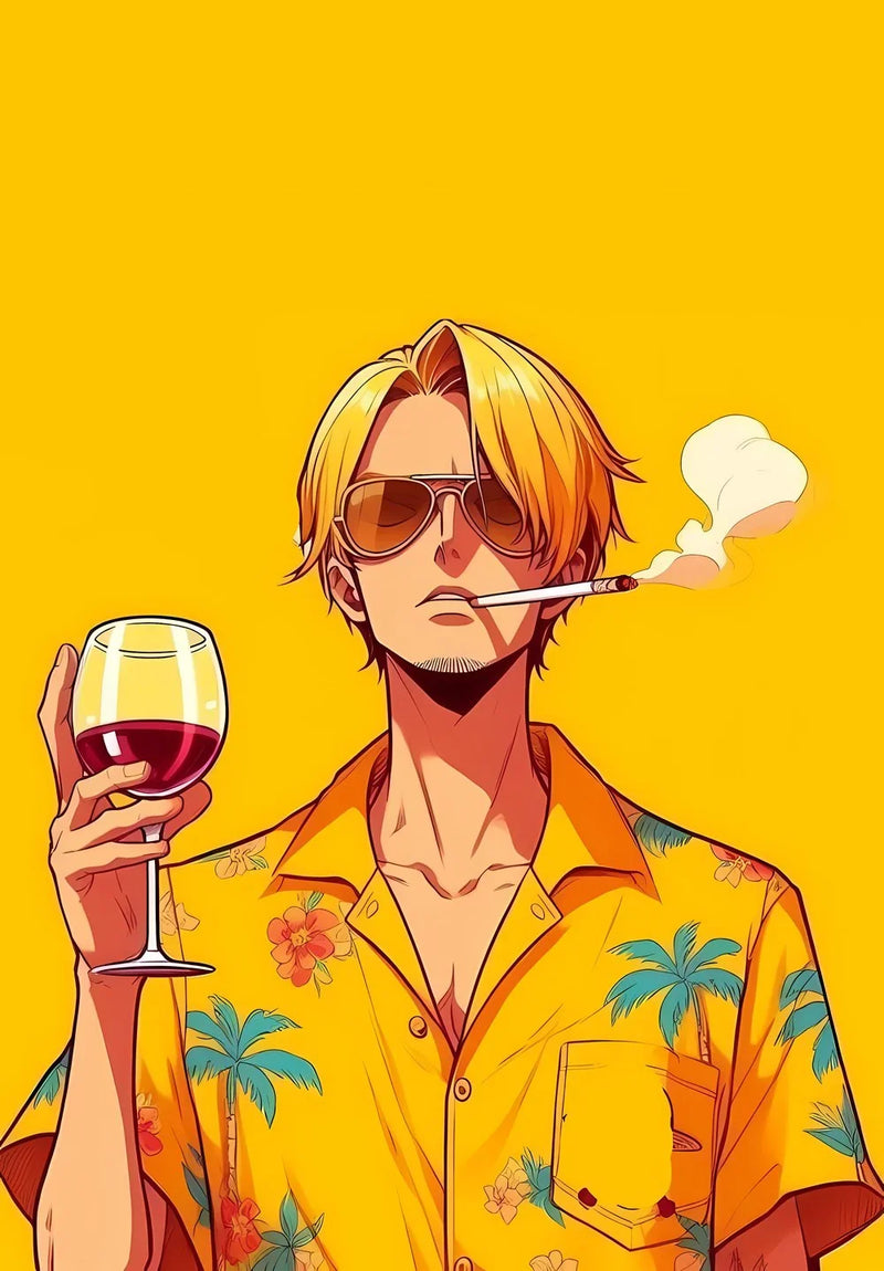 Sanji One Piece anime metal poster design 01 on stainless steel by Chromaplate