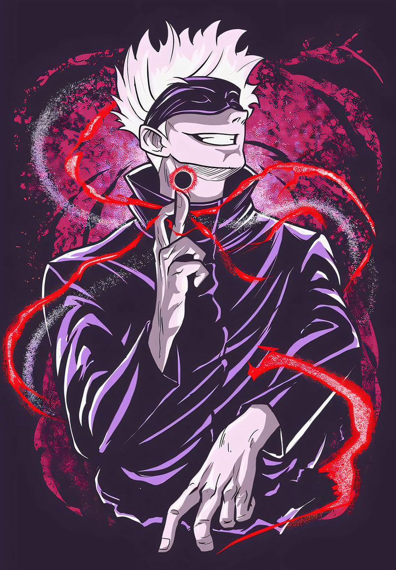 Satoru Gojo Jujutsu Kaisen anime metal poster design 02 on stainless steel by Chromaplate