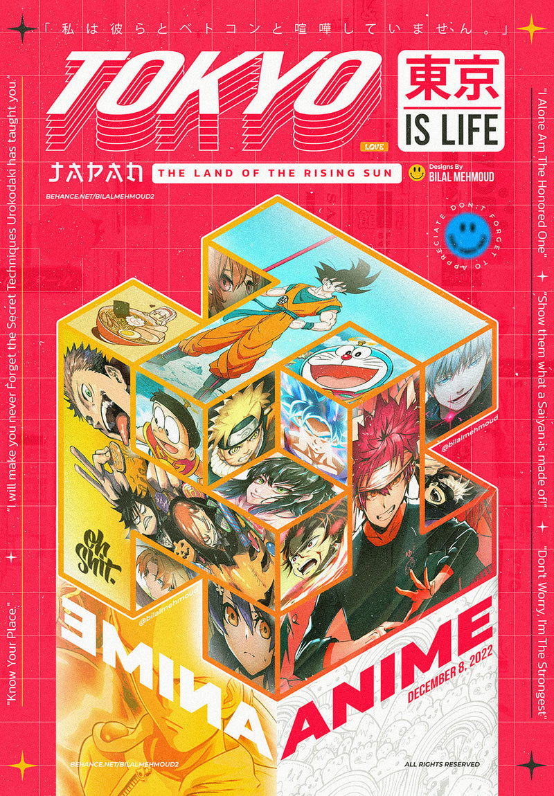 TOKYO X ANIME Collage anime metal poster on stainless steel by Chromaplate