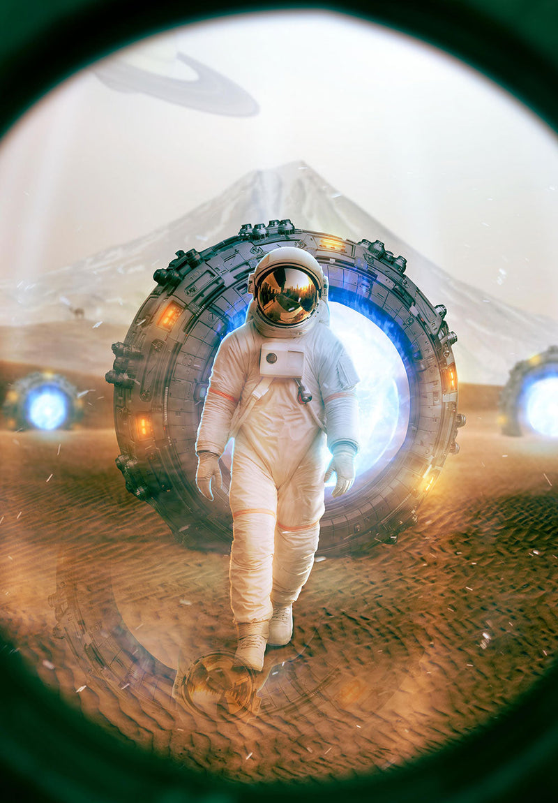 The Hidden Observer space metal poster on stainless steel by Chromaplate