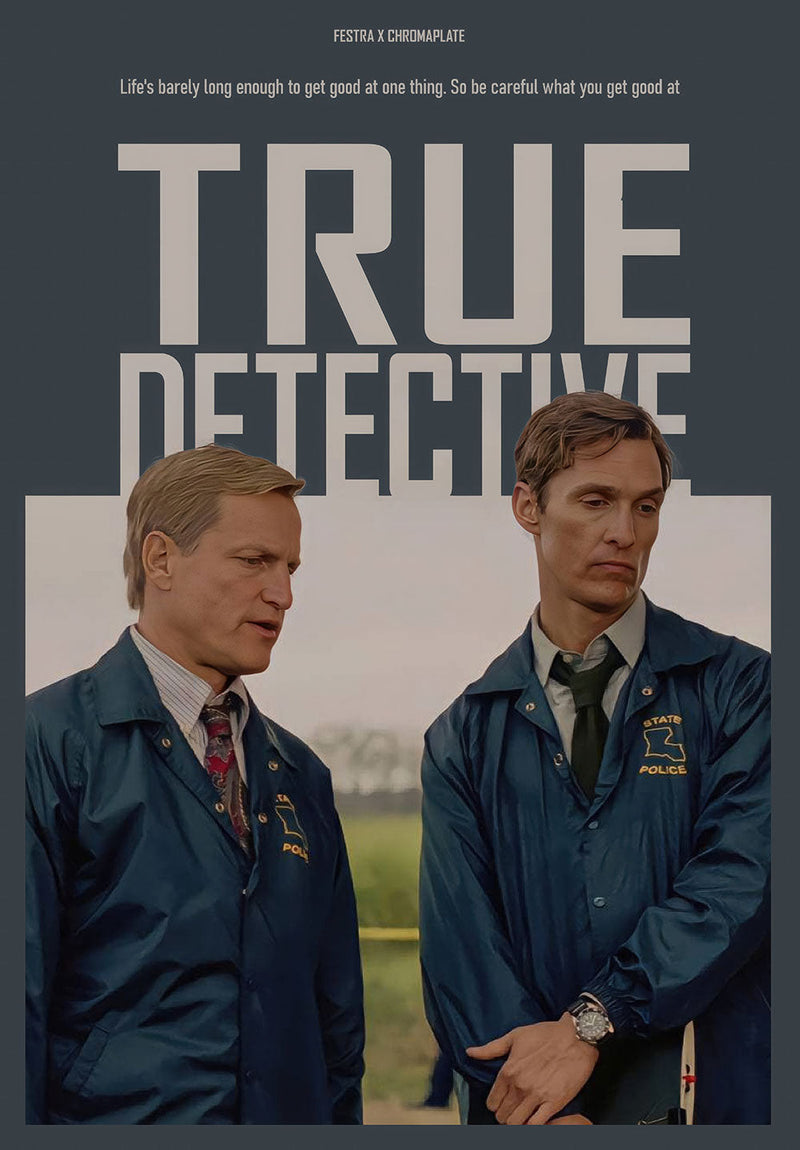 True Detective movie metal poster on stainless steel by Chromaplate
