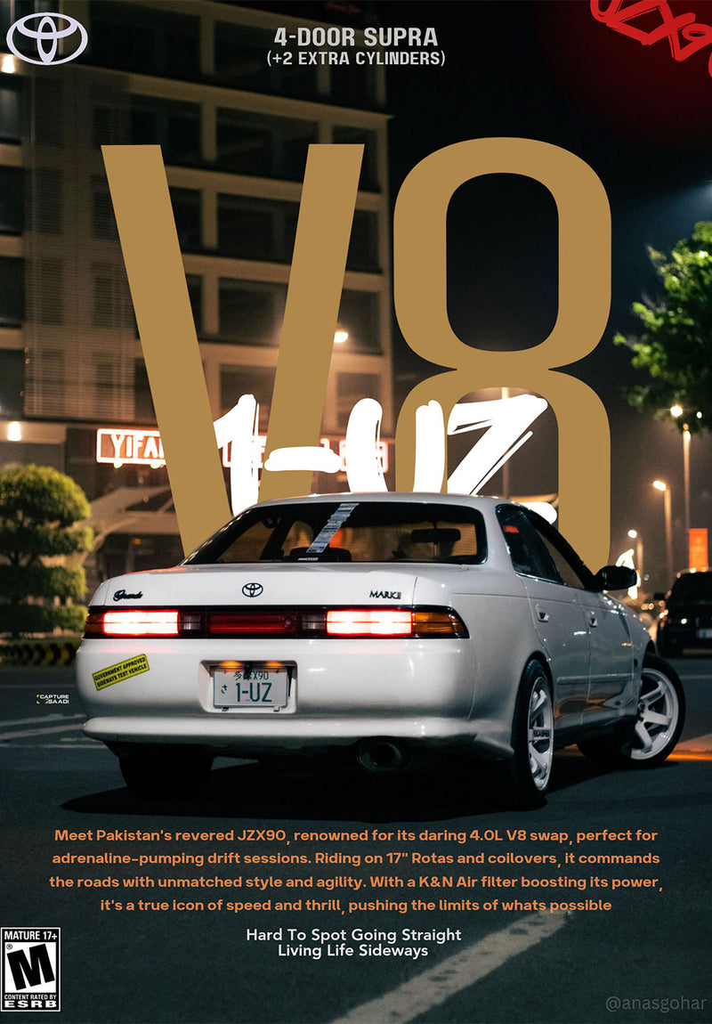 Toyota JZX90 car metal poster on stainless steel by Chromaplate