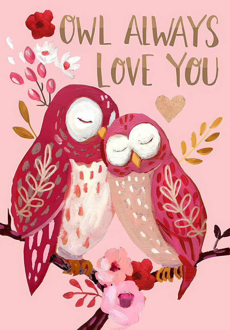 Owl Always Love You nature metal poster on stainless steel by Chromaplate